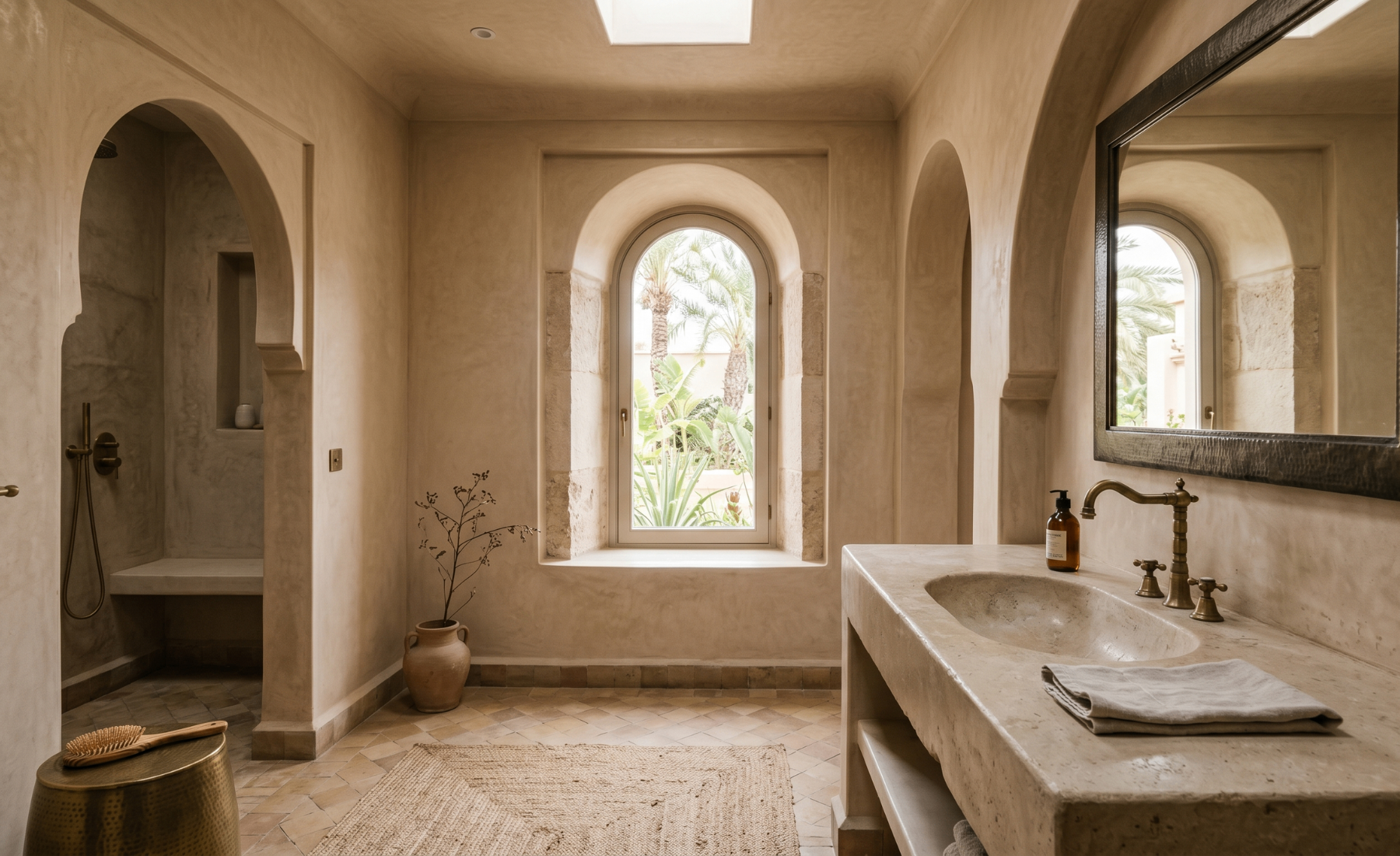 Bathroom — tadelakt arches & stone basin