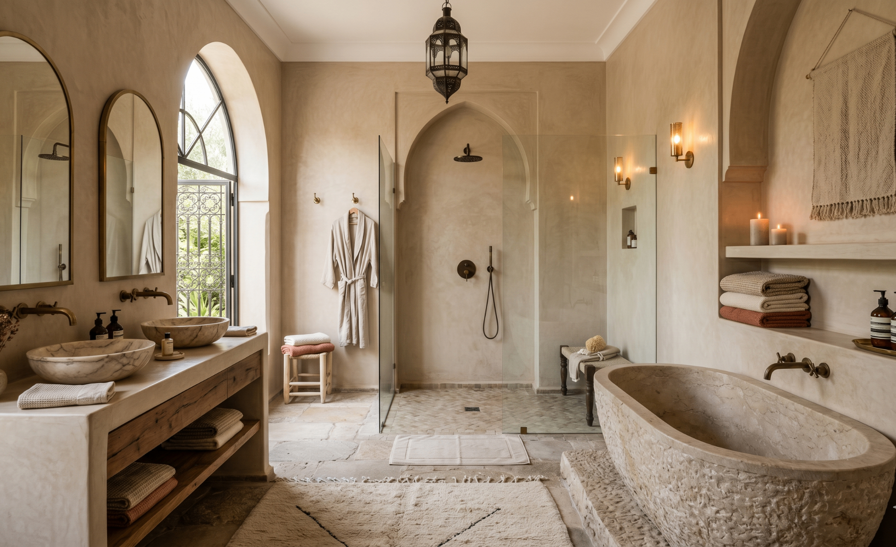 Bathroom — tadelakt, stone & candlelight